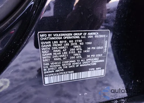 2023 Volkswagen Atlas Sel Premium R-Line z USA, uszkodzony, nr VIN 1V2FR2CA7PC537665